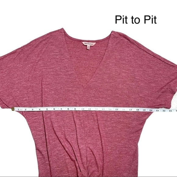 Y2K Juicy Couture Red Dolman Sleeve Front Twist Hem Short Sleeve Shirt - Picture 12 of 16